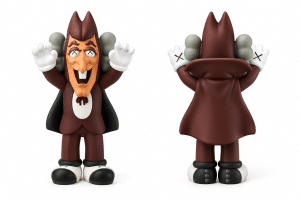 A brown cartoon vampire figure with a long nose, buck teeth, and "X" eyes, shown front and back.