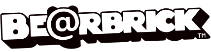 White stylized text "BE@RBRICK™" with a black shadow, on a black background.